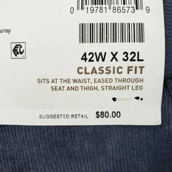 Haggar Corduroy Pants 42X32 Dusk Gray Classic Fit Stretch Expandable Waist NWT - Picture 12 of 12